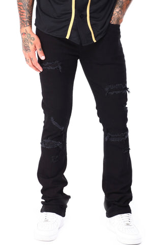 Black Ripped Stack Jean