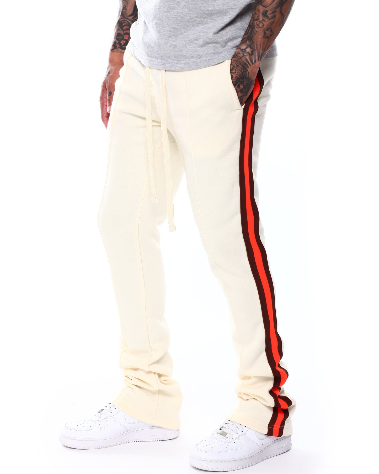 Cream Stripe Stacked Joggers