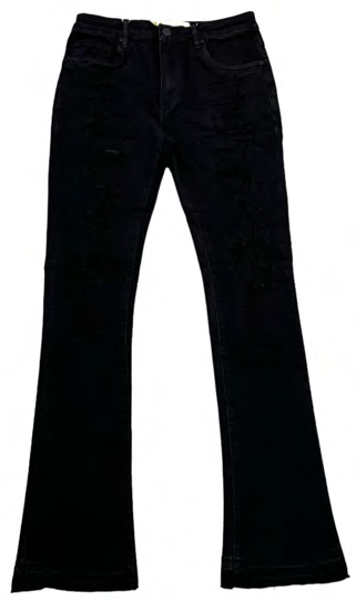 Black Ripped Stacked  Jeans