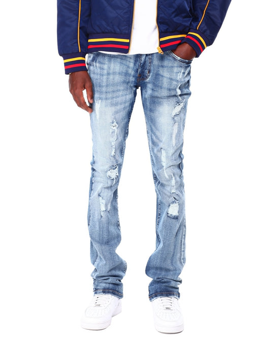 Blue Distressed Stacked Jeans