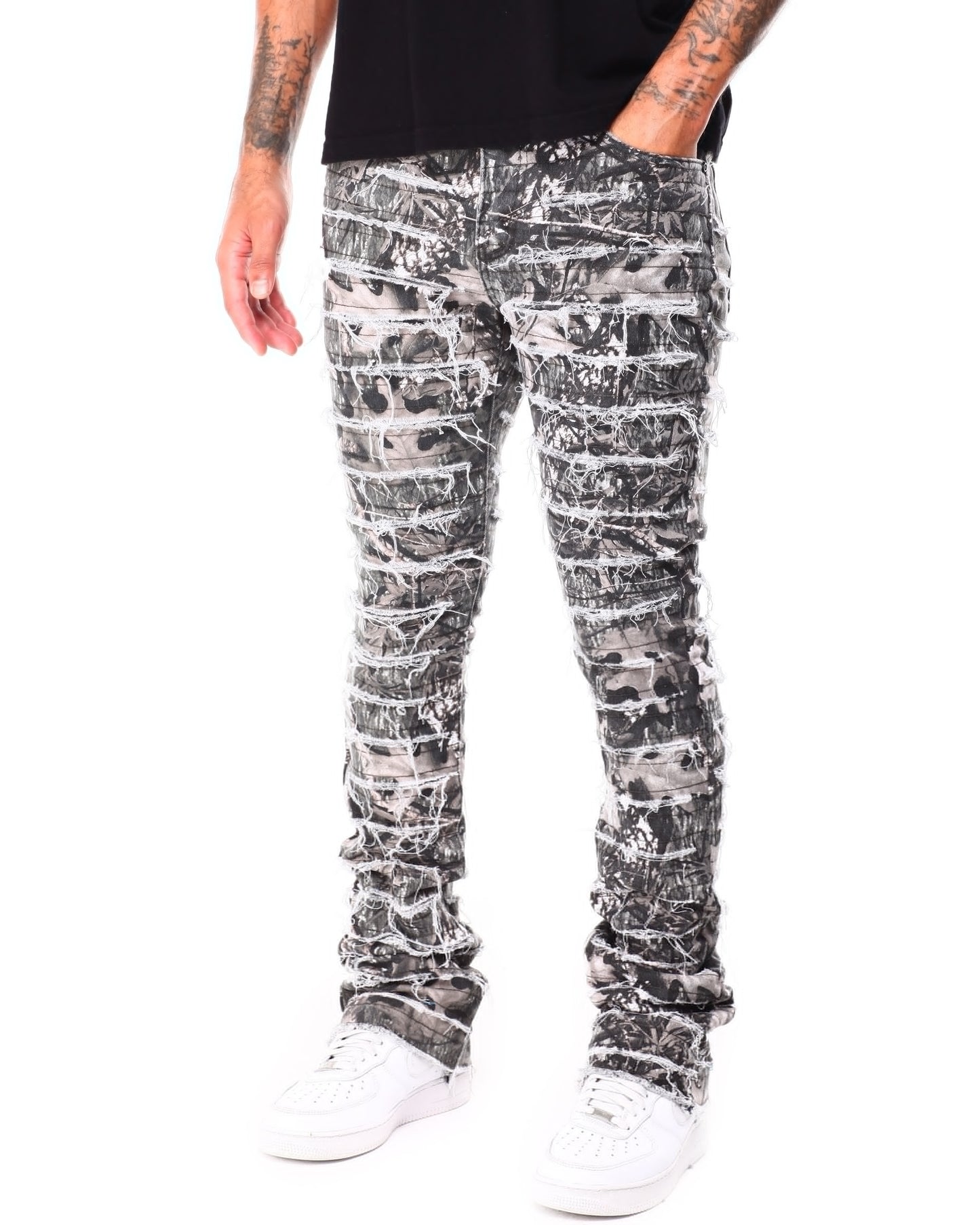 Camo Frayed Stacked Jeans