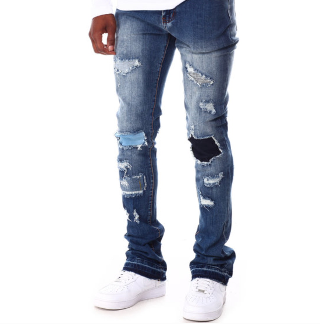 Ripped Wash blue Stacked Jeans