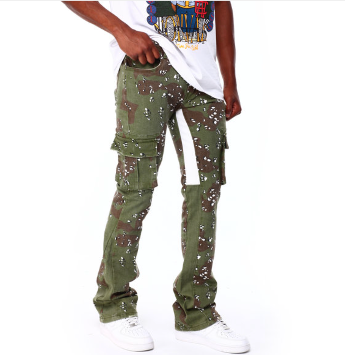 Green Guerilla Camo True Stacked Cargo Pants